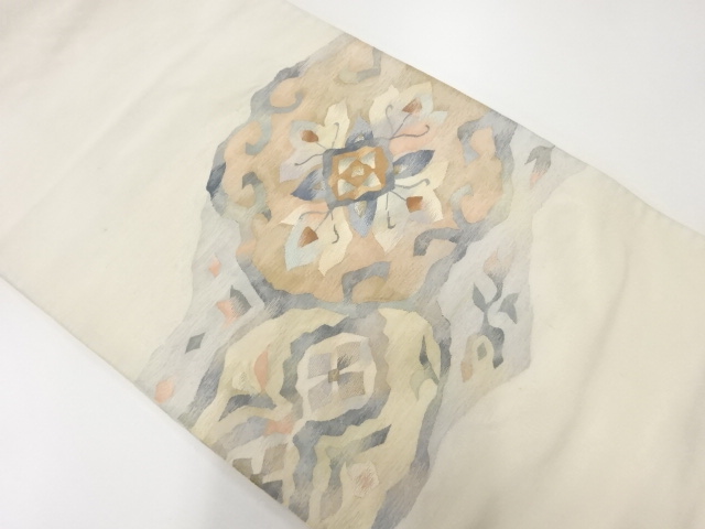 JAPANESE KIMONO / ANTIQUE FUKURO OBI / SILK / WOVEN FLORAL ARABESQUE